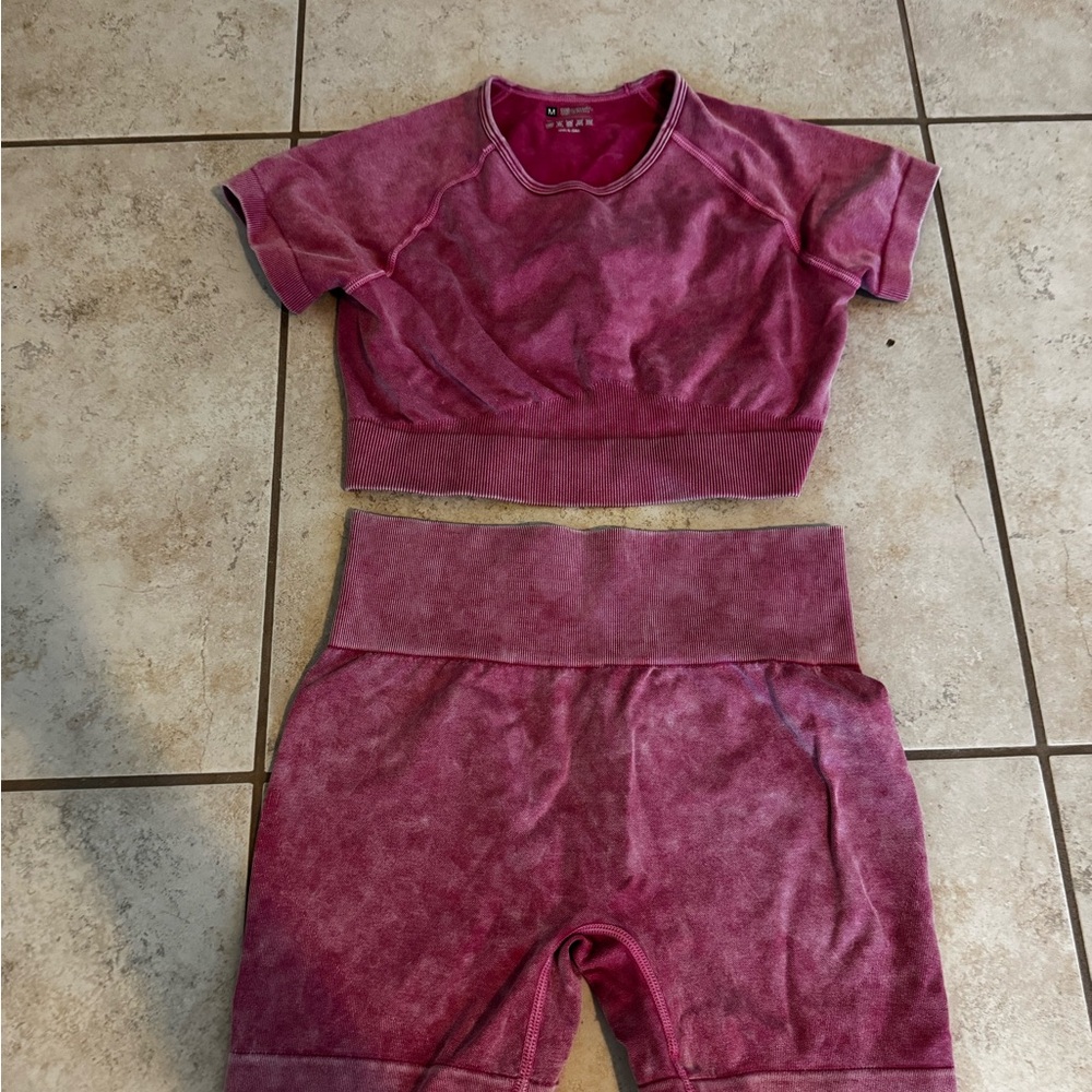 Women's Pink Sports Bra and Shorts Set